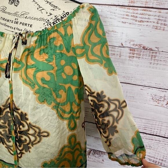 Hale Bob 100% Silk half balloon sleeve sheer scoop neck size large Tunic blouse - Picture 5 of 9